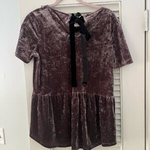 Velvet Short Sleeve Top with Bow